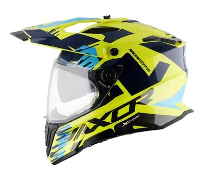 Helmet AXOR X-Cross Dual Visor X-1 Neon Yellow Blue with ECE 22.05 and DOT