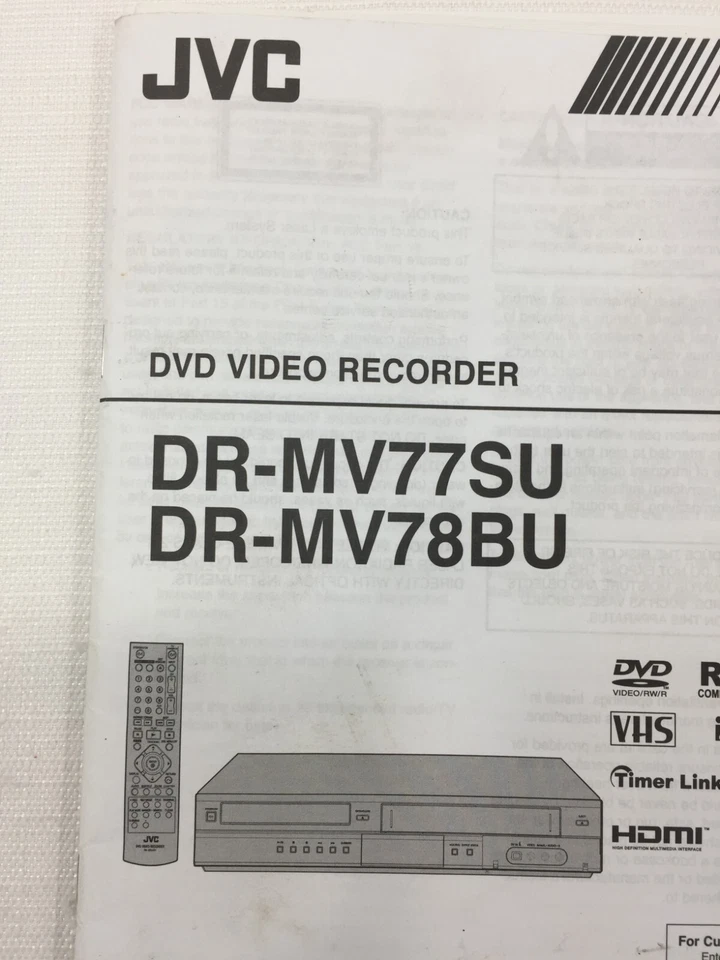 JVC OEM DR-MV77SU DR-MV78BU DVD VHS Recorder Owners Manual Original - Image 3 of 4