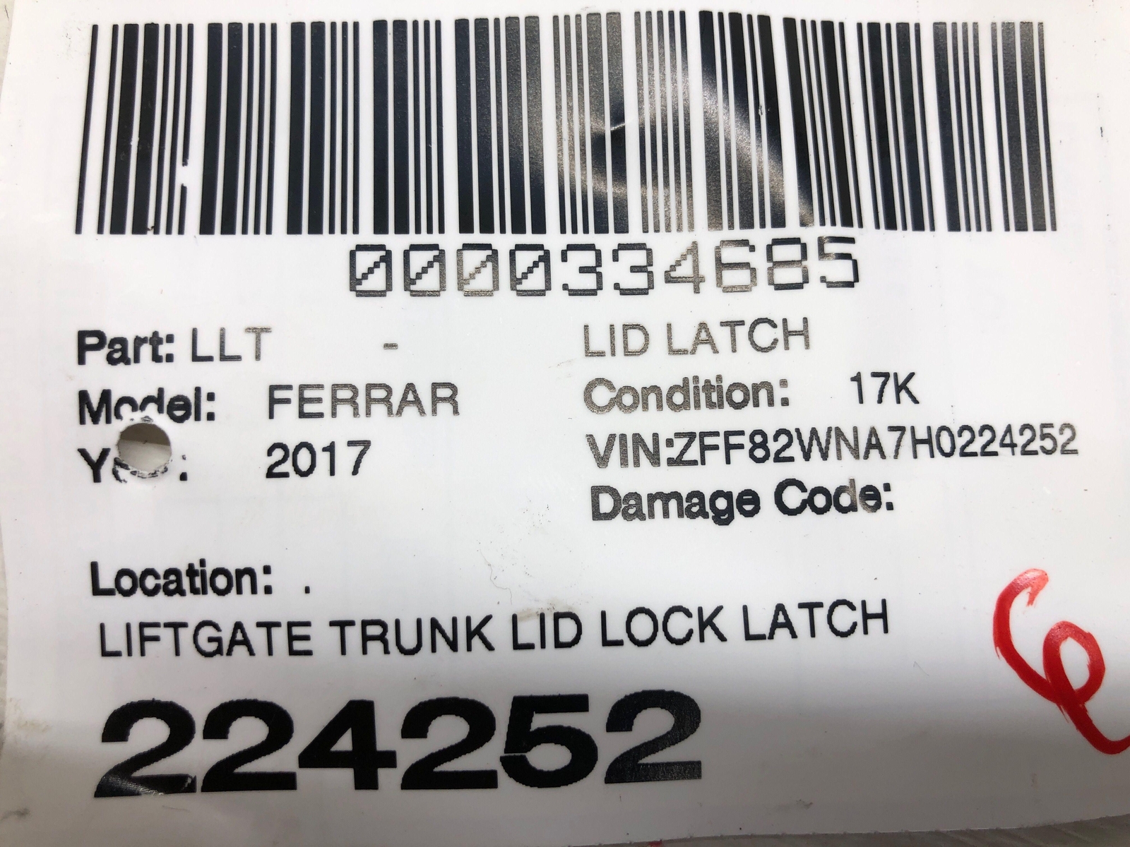 2017-2020 FERRARI GTC4LUSSO LIFTGATE TRUNK LID LOCK LATCH STRICKER 83629000 OEM