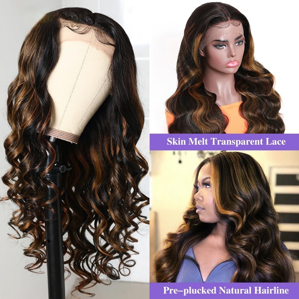 Women Ombre 1B/30 Highlight Lace Front Wigs Human Hair Honey  display picture 3