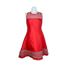 Taylor Illusion Fit & Flare Dress Size 8 Silk & Polyester Orange