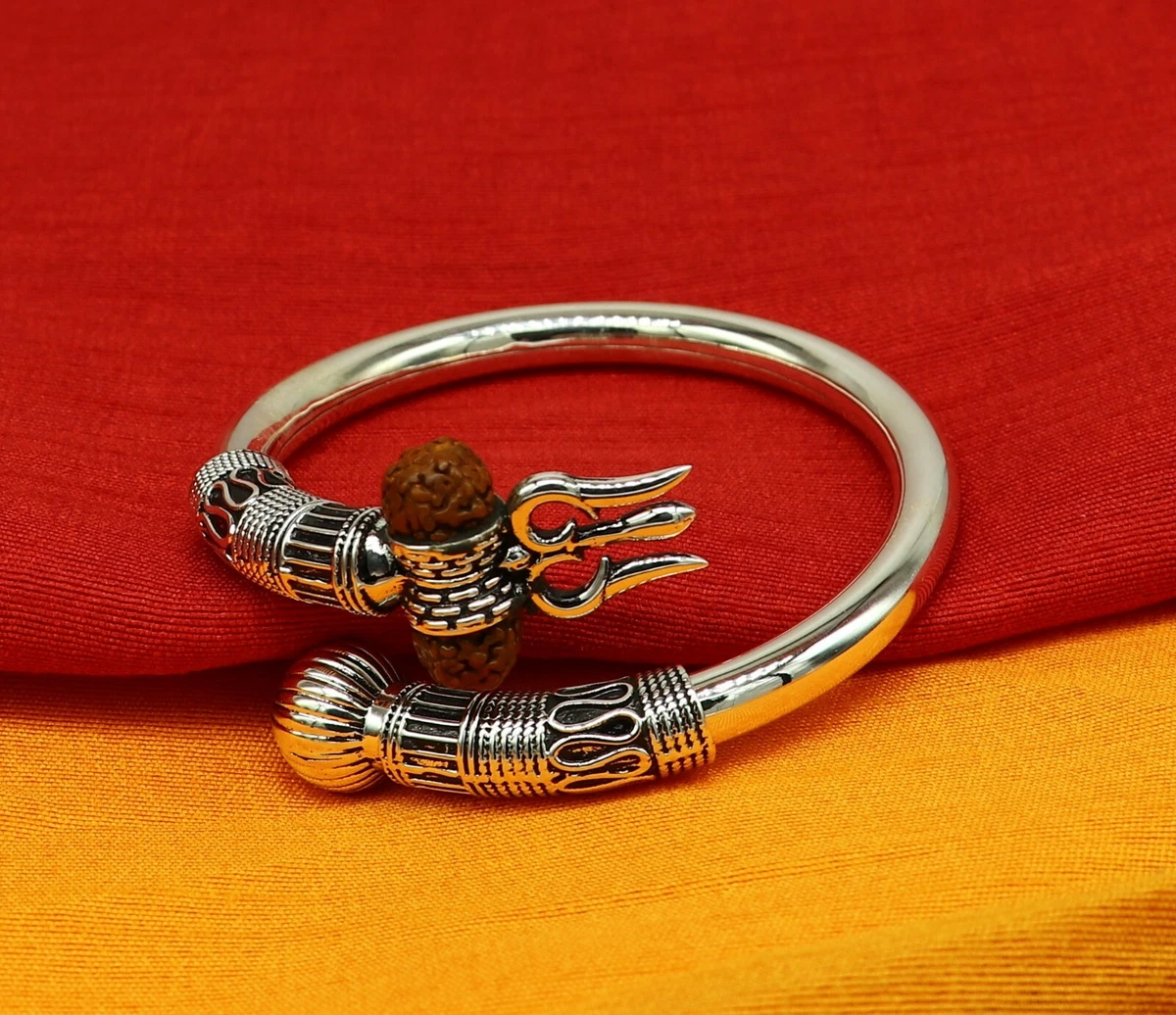 Mahi Om Shiva Trishul Om Rudraksha Alloy and Leather Kada Bracelets fo