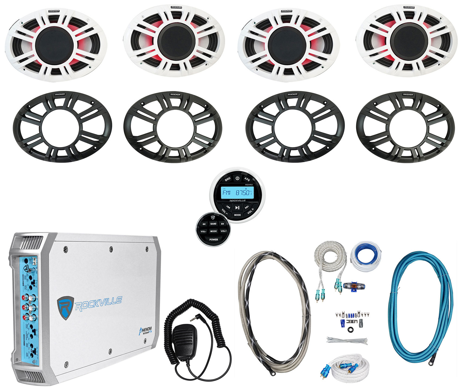 4 Морские колонки KICKER 48KMXL694 мощностью 300 Вт 6x9 со светодиодной подсветкой ресивер Усилитель KMXL69 202190₽