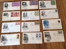 LOT OF 12 FIRST DAY OF ISSUE COVERS 5 ARE BLOCK OF FOUR COVERS 1953-1991