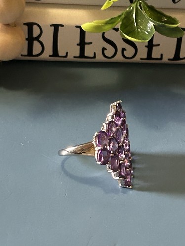 STERLING SILVER Large Diamond Shape Amethyst Ring 7.3 Gr SZ 8.5 BEAUTIFUL! - Picture 2 of 9