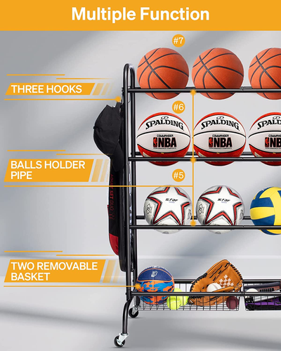 Basketball Rack, Rolling Basketball Shooting Training Stand,Sports Equipment Sto - Picture 2 of 12