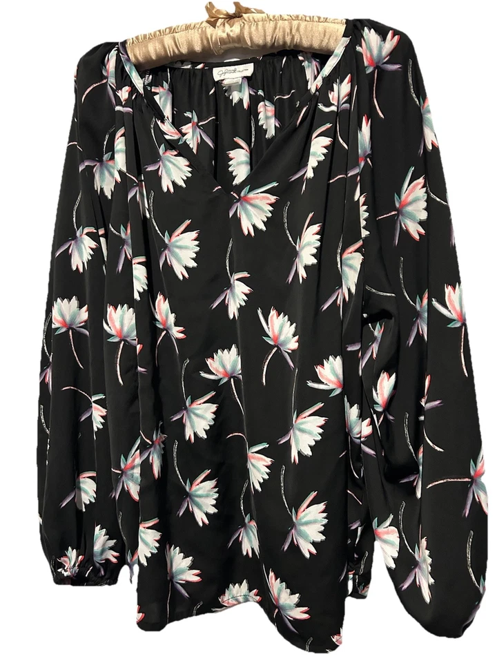 Blusa Camisa Jaclyn Smith Top XXL Artística Floral Sedosa Popover De Colección Y2K Fairycore Foto 2 de 4