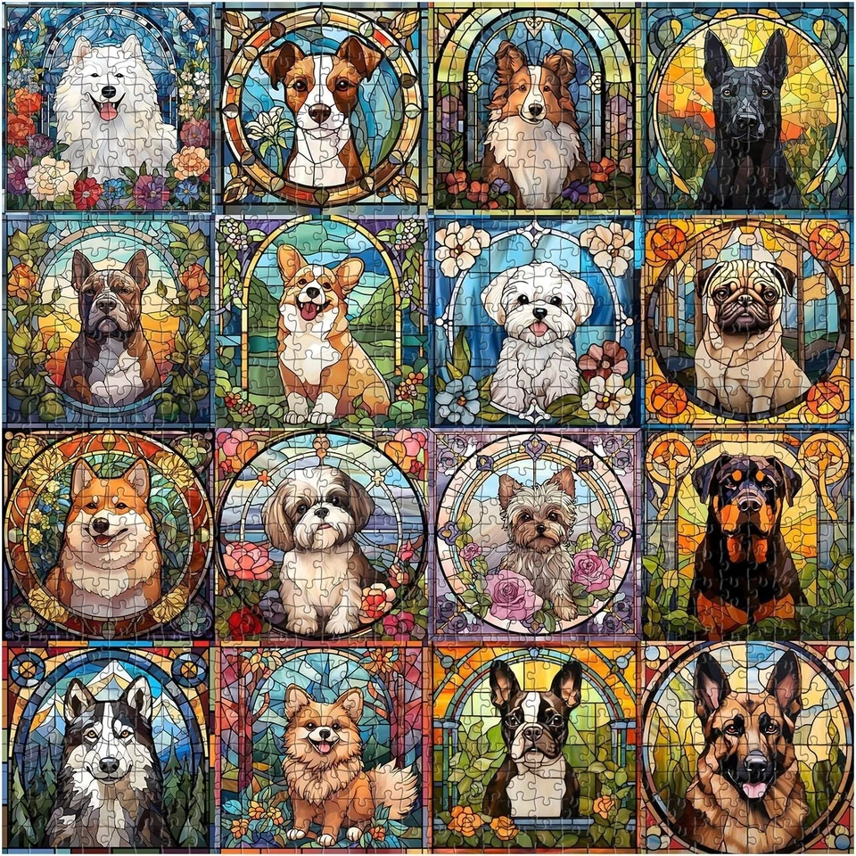 Stained Glass Puzzle, Dog Puzzles for Adults 1000 Pieces, Colorful Animal Puppy - Image 3 of 4