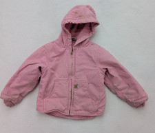 Carhartt Girl's Coat Size XXS 4-5 Pink Hooded Work Chore Farm FLAWS