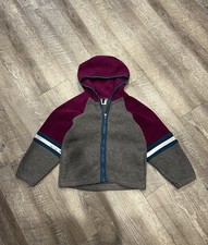 LL Bean High-Pile Fleece Zip Up Jacket Colorblock Purple Grey Kids Size S