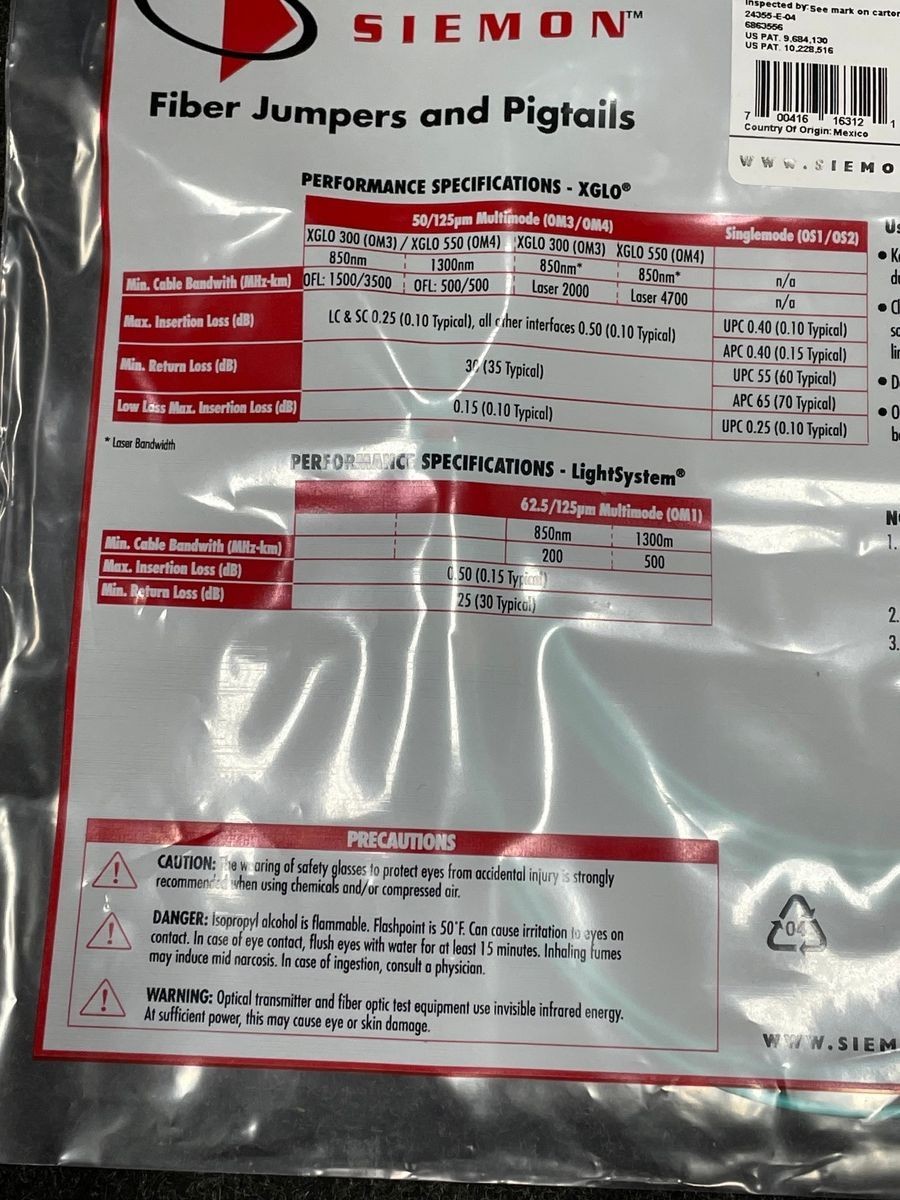 SIEMON LBP-LCLC5V-02AQ Duplex Laser Fiber Optic Patch Cable, Box of 20