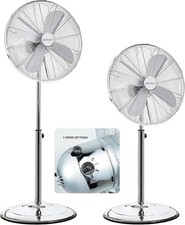16" Chrome Pedestal Standing Fan Quiet Oscillating Adjustable Height UK