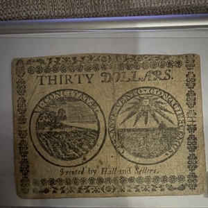 Continental Currency Colonial Note $30 Denomination Dated Feb 26, 1777