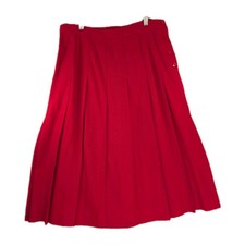 L.L. Bean Red Wool Blend Pleated Midi Skirt 16P Vintage USA Side Button