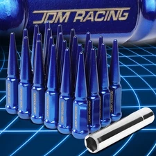 JDM Heavy Duty Steel M14 x 1.5 23mm OD/112mm Tall 24 x Lug Nut + Lock Key Blue