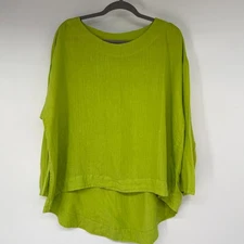 Bryn Walker 100% Linen Shirt Womens M Bright Yellow Green Boxy Lagenlook Flowy