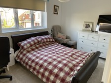 Faux Leather Double Sleigh Bed Frame, Wooden Slats
