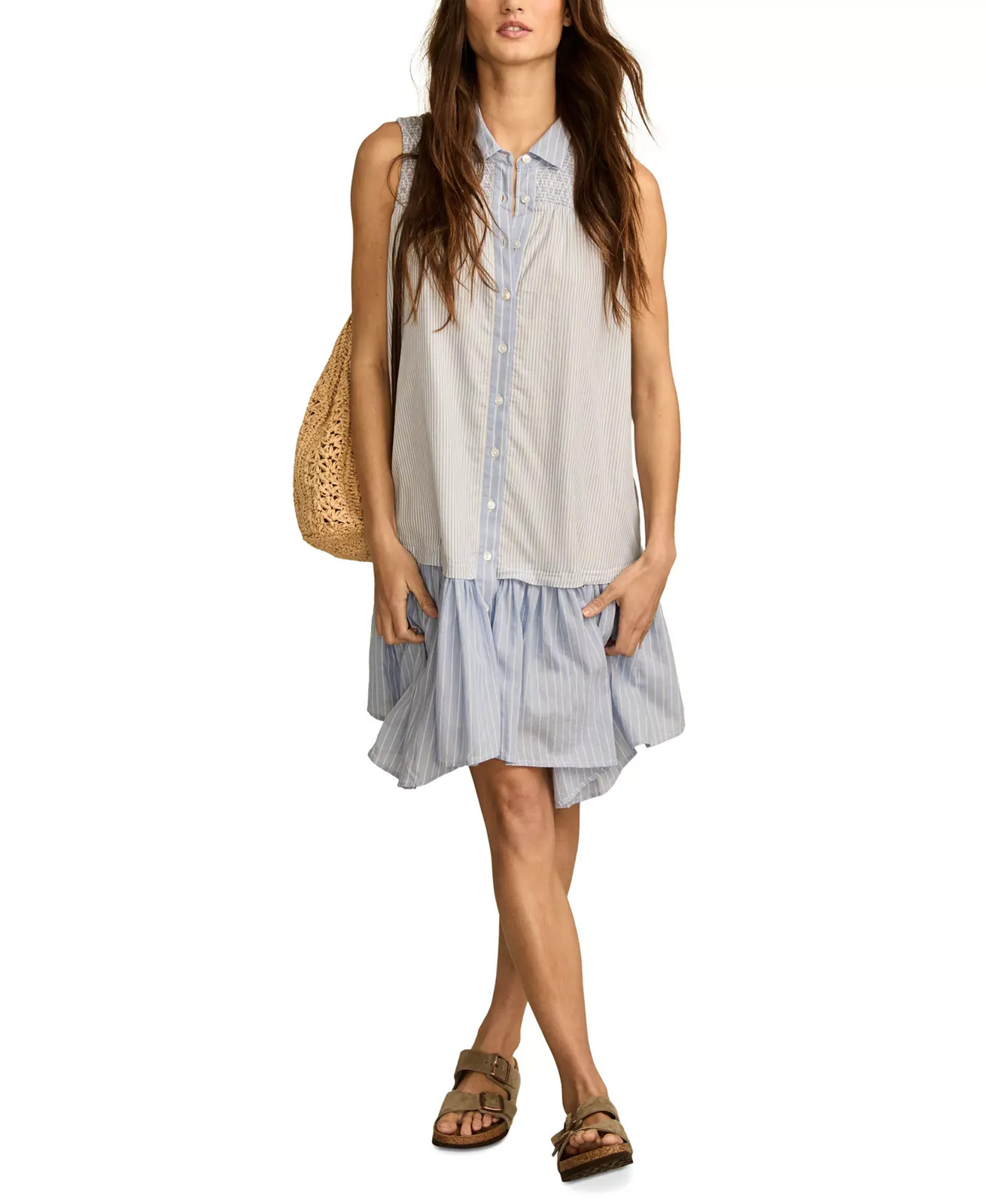Lucky Brand Women's Dress Sz L Breezy Cotton Sleeveless Shirt