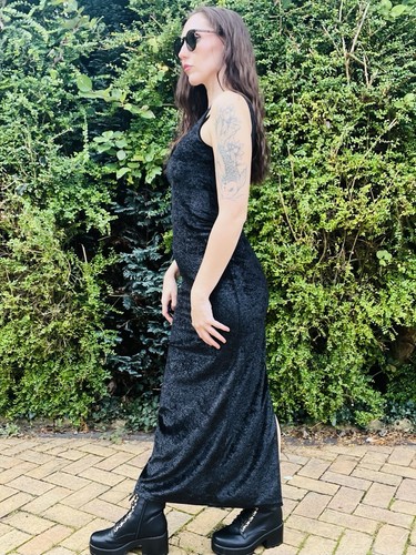 Vintage 1980s Fitted Dress, Long Velvet Wiggle Pencil Dress, Black Size 10 - Picture 3 of 7