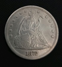 Silver United States Seated Liberty Dollar coin dated 1872. XF EF 