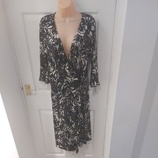 Star By Julian Macdonald black & white stretchy wrap ruffle midi Dress uk 14 