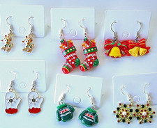 christmas dangle holiday earrings lot of 6 free shipping