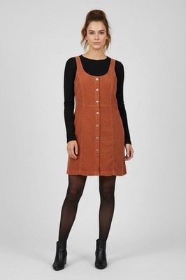 corduroy jumper dress knee length Rust Levi's TULI Pinafore Mini Above Womens Small Ulla x Helen Frankenthaler