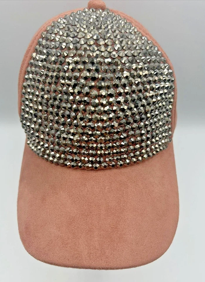 D&Y David Young 女式粉色麂皮绒棒球帽水钻闪亮帽子可调节 — 第 2/4 张图片