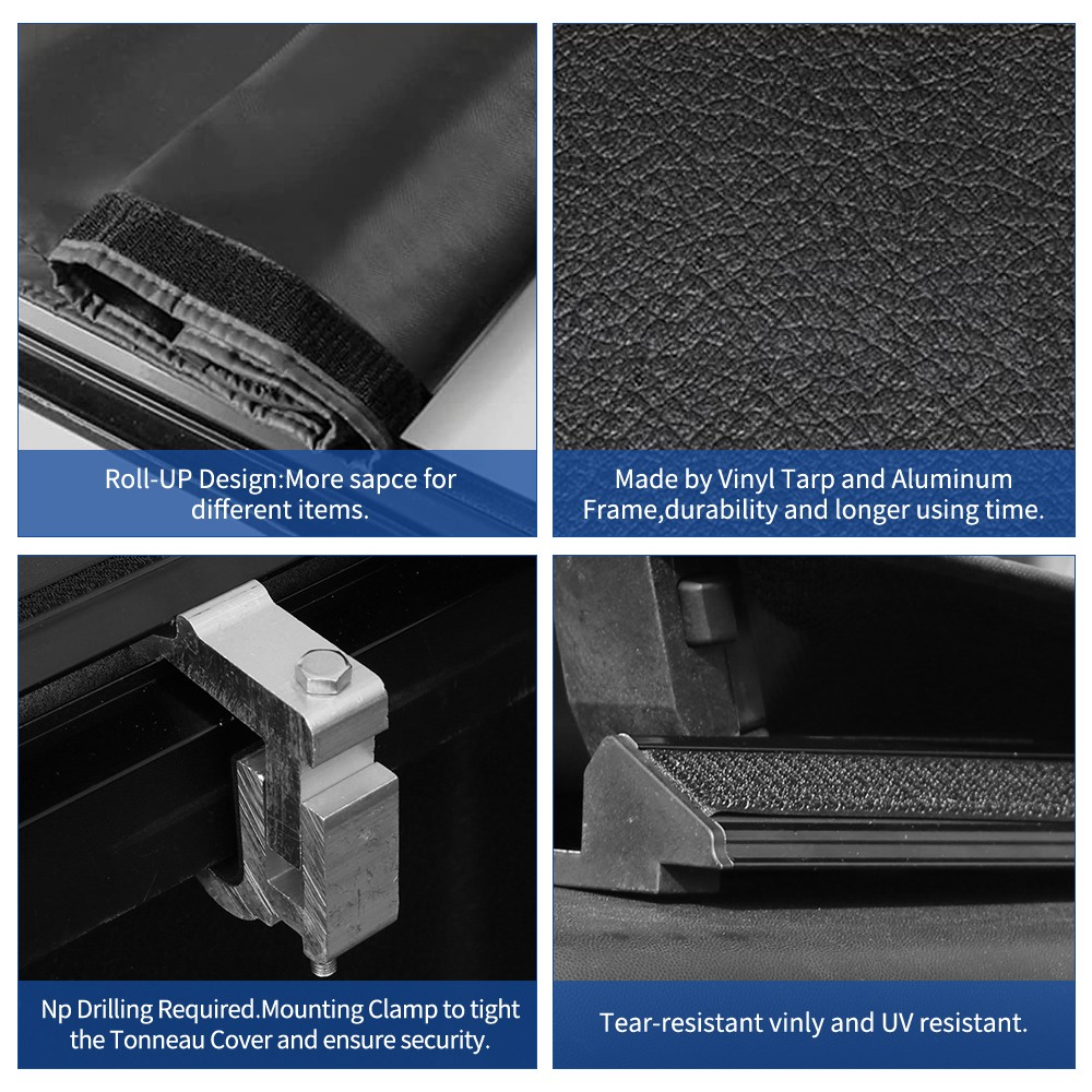 5.5FT Roll-Up Soft Tonneau Cover for 2015 - 2025 Ford F-150 Crew Cab Truck Bed