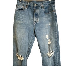 Levi's 501 Premium Men's Blue Distressed Straight Jeans Medium Wash Button Fly