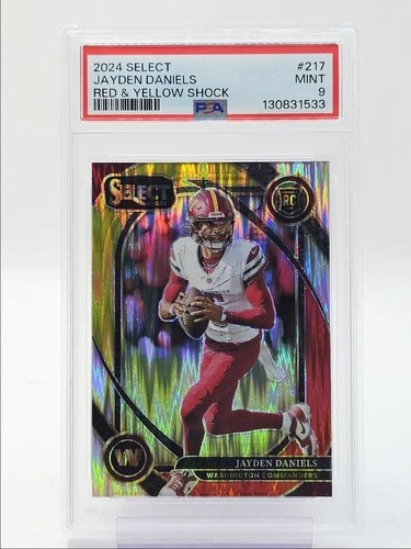 JAYDEN DANIELS 2024 SELECT CLUB LEVEL ROOKIE RED YELLOW SHOCK A RC PSA 9 Q2010