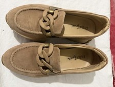 Diba True Women’s Beige Suede Slip-On Loafer Flats Chain Detail Round Toe