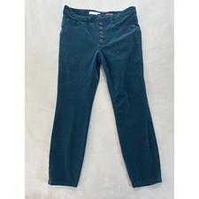 Anthropologie Pilcro Teal Blue Corduroy Skinny Pants High Rise Button Fly 32