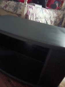 Black Wood TV Stand with Open Storage, Hinge Door, 2 Shelves, Rectangular