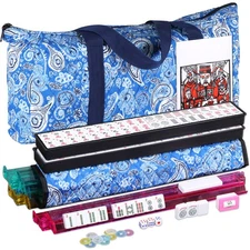 American Mahjong Mah Jongg Set 166 Tiles 4 All-in-One Rack/Pushers w/ Blue Bag