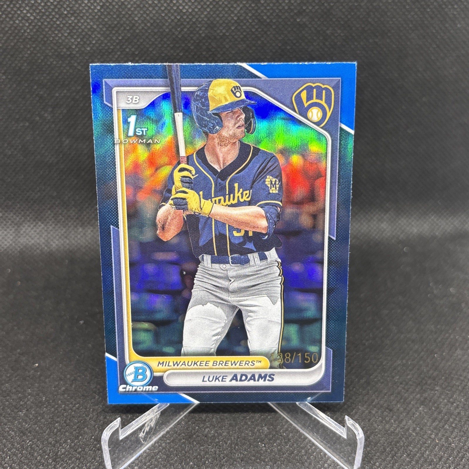 2024 Bowman Chrome Luke Adams 1st Blue Refractor /150 Brewers RC BCP-50