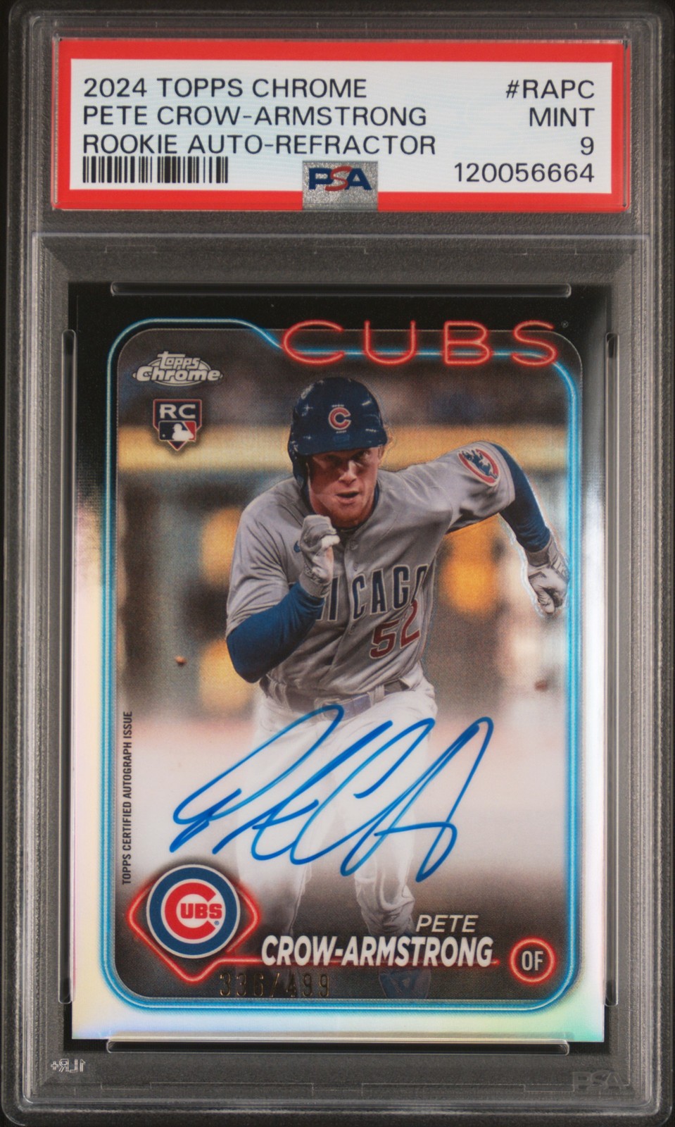 2024 TOPPS CHROME ROOKIE AUTOS REFRACTOR #RAPC PETE CROW-ARMSTRONG 336/499 PSA 9