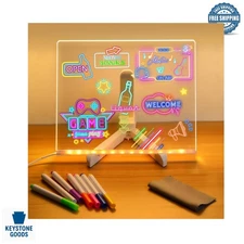 7.9-Inch LED Color Light Up Acrylic Message & Drawing Board with Stand & 7 Ma...
