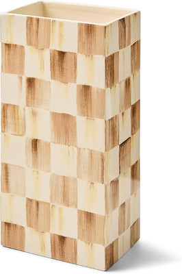 Mocha Check Ceramic Pillar Vase - Unique Brown and White Flower Decor