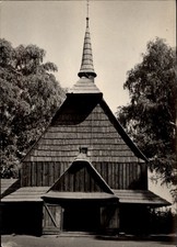 RPPC Wooden Church Katowice Poland vintage postcard c259