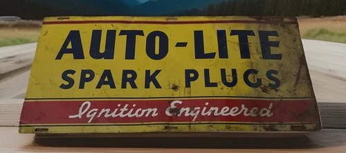 Vintage Rare 29 3/4” X 13.5” Auto-Lite Spark Plugs Ignition Metal Dealer Sign