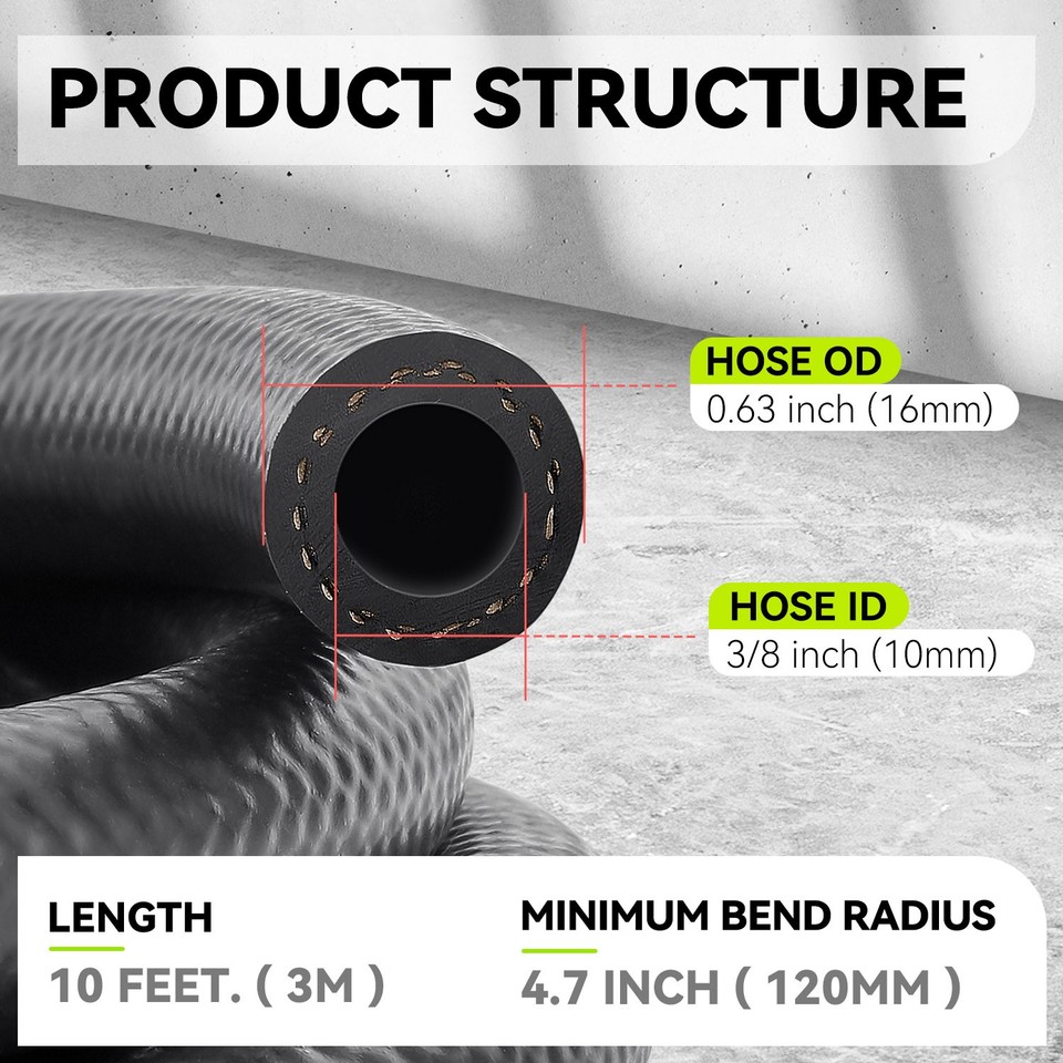 10FT 5/16 ID NBR Rubber Fuel Line Hose – 300PSI Gasoline Diesel Biodiesel Oil