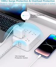 Surge Protector Power Strip - HANYCONY 8 Outlets 4 USB (2 USB C) Charging Ports.