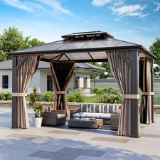 10 x 12 Outdoor Hardtop Double Roof Gazebo with Nettings,Curtains,Aluminum Frame