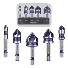 Vearter 5Pcs 1/4" Hex Shank HSS Countersink Drill Bit 82  5-Flute Chamfer Cutter