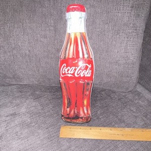 Coca-Cola Bottle-Shaped Advertising Tin Coin Container -bank