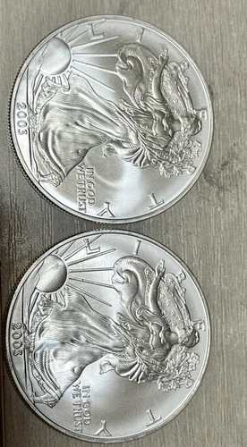Lot of 2 - BEAUTIFUL 2003 WALKING LIBERTY SILVER EAGLES  -  1 oz - .999 Fine