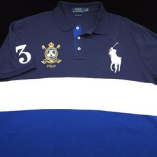 Polo Ralph Lauren Shirt XL Navy White Blue Big Pony Custom Slim Fit -Golf CREST