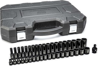 GEARWRENCH 39 Piece 1/2inch Drive 6 Point Impact Socket Set, Metric, Black 