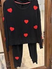 Ladies black medium two-piece lounging set with hearts On Both So Soft